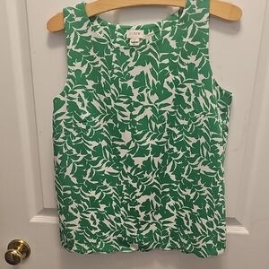 J. Crew Green and White Leaf Print Tank Top